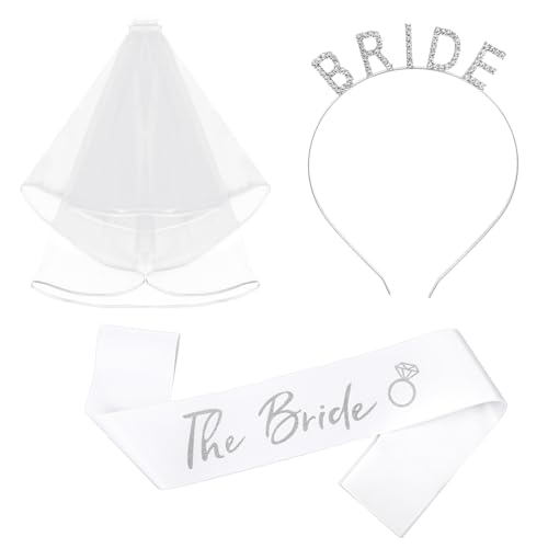 Lusofie 3 PCS Schleier Braut Stirnband mit Schleier Brautschleier Weiße Hochzeit