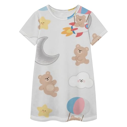 Vestido de oso marrón para niñas de 2 a 8 años con manga corta casual