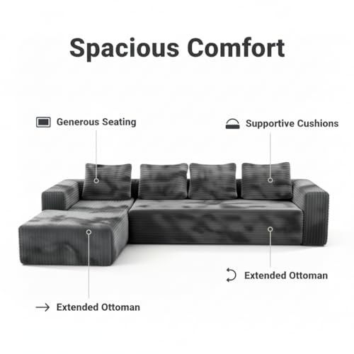 Image of KEIKI Cloud Modular Sectional Sofa with L Shape Chaise, Left Facing Chaise Layout for Relaxed Seating