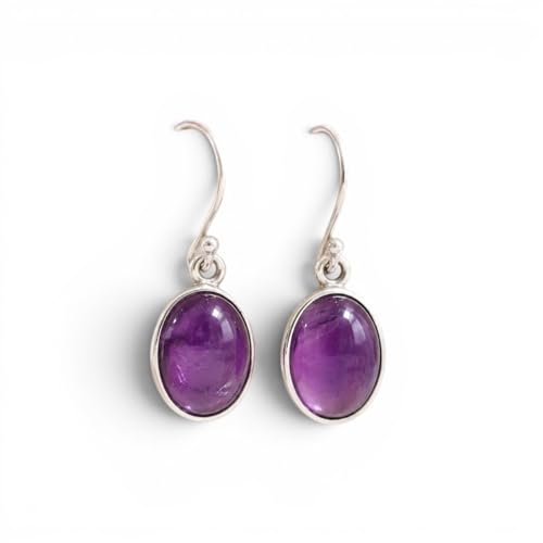 Boucles d'oreilles améthyste véritable en argent 925, le cadeau idéal avec écrin café