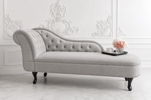 Image of Velvet Modern Chesterfield Chaise Lounge Couch 166 X 63 X 76 for Your Loving Space (Light Grey-L, Left Arm)