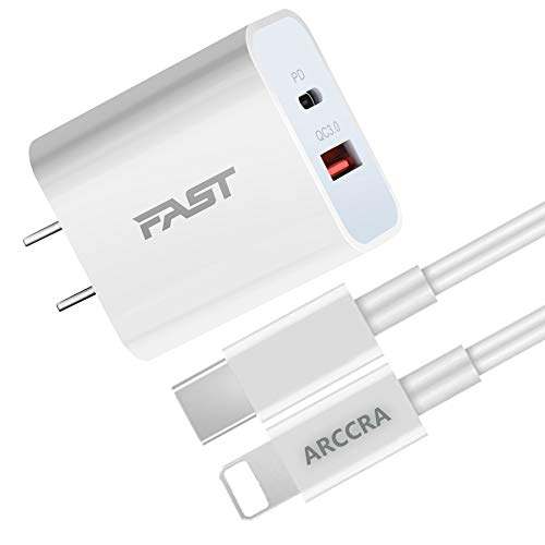 ARCCRA iPhone 12 Fast Charger, Dual-Port Wall Charger Plug with 6ft Lightning Cable, PD/QC3.0 Fast Power Adapter Compatible with iPhone 12 or Earlier