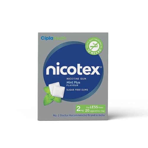 Cipla Nicotex Nicotine Sugar Free Mint Plus Gums 2mg | Helps to Quit Smoking | WHO-approved Therapy | 12 Gums per Pack | Pack of 4