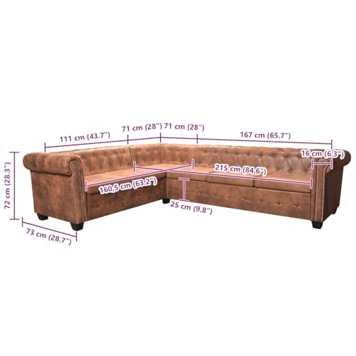 MOBCANT Chesterfield-Ecksofa 6-Sitzer Kunstleder Braun Wohnlandschaft Couch Couchgarnitur Polstergarnitur für Wohnzimmer Büro Schlafzimmer Empfangsraum – Bild 3