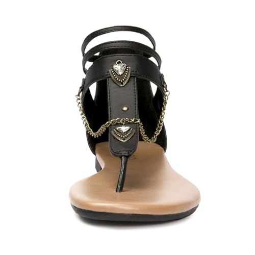 Colgo Thong Flat Sandals with Chain, Ankle Strap Zip Closure Flat Sandals, Women's Casual Sandals for Summer Party4