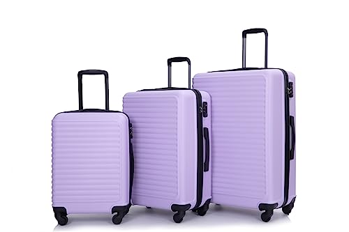 3 Piece Luggage Sets ABS Lightweight Suitcase with Two Hooks, Spinner Wheels, TSA Lock, (20/24/28) Lavender Purple2