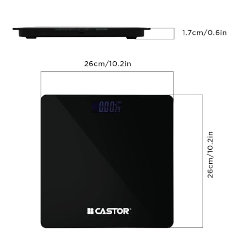 Image of iBELL CASTOR Weight Machine for Body Weight, Weighing Scale, Tempered Glass, LCD Display, Digital Bathroom Scale, CT26BS, 180 kg, Black