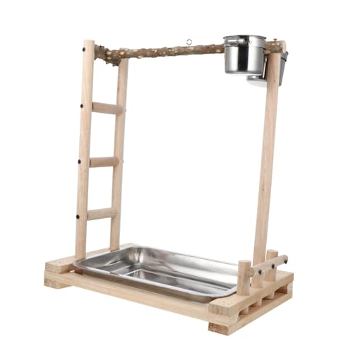 Toddmomy Parrot Ladder for Cage Stainless Steel Feeder Wooden Climbing Toy Bird Educational No Smell