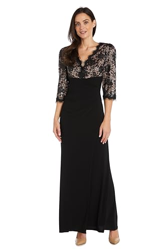 R&M Richards Womens Lace Sequin Evening Dress