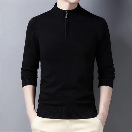 Men's Zipper Half High Neck Solid Color Pullover Long Sleeve Knitted Sweater Tops2
