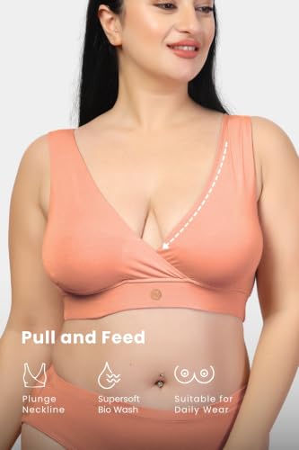 Image of ZELENA Maternity Padded Bra | Removable Cups, Broad Waistband | Soft Stretchable Modal Fabric | Easy Pull Nursing Bra for Pregnancy and Breastfeeding