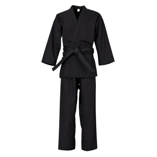 QuxetlRyz Uniforme de kárate Uniforme de Karate for niños y Adultos Estudiante Karate Gi Artes Marciales Uniforme Cinturón Judo Gi Negro Blanco(Black,110)