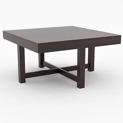 Image of Sheeshsam Wooden Coffee Table with 4 Stools for Living Room - Solid Wood Coffee Table with Seating Stools Tea Table Teapoy Center Piece for Home Sofa Center Table (Alving Walnut)