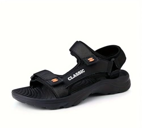 Classic Sport Sandals, Adjustable Straps, Black Athletic Comfort Sandals with Durable Outsole 5