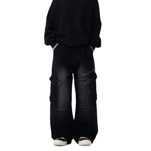 Men's Jeans American Streetwear Large Pocket Workwear Denim Pants Loose Hiphop Wide Leg Trousers