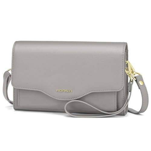 RONSIN Bolsa tiracolo para mulheres, bolsa de mão de couro vegano, bolsa de ombro de grande capacidade com 2 alças, 01 - Cinza