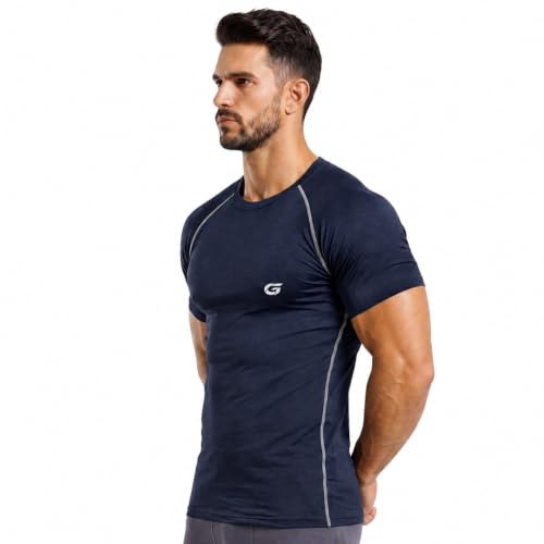 Image of GYMIFIC Men's Compression T-Shirt | Half Sleeve Gym Workout T Shirt for man | Round Neck Quick Dry Stretch Athletic Sports Tee