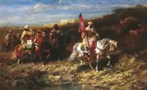 Peinture à l'huile fine Arab Horseman Adolf Schreyer reproduction haut de gamme 16x20