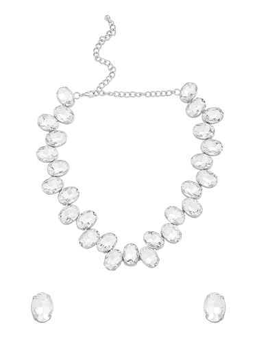 Image of Yellow Chimes Necklace Set for Women | Silver Stone Necklace Set | A5 Crystal Jewellery Set for Women | Rhodium Plated Necklace Set | Birthday Gift for Girls & Women Anniversary Gift for Wife