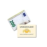 PROVISO TOOLS Falschparker Karten 50 Stück im 200€ Deluxe Design, Auto Gadgets, Falsch geparkt, du hast wie ein Idiot geparkt, schlecht geparkt Karten cellophaniert, 85x55 mm - gelb