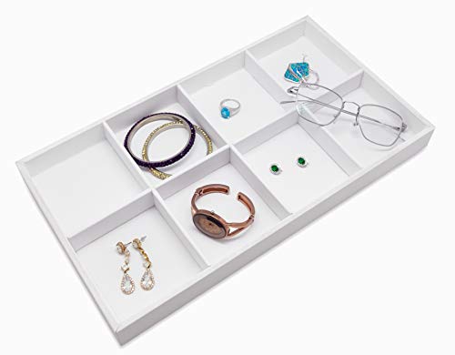 TheDisplayGuys Jewelry Tray, Drawer Organizer Display - White Leatherette