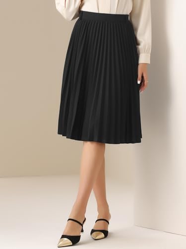 Allegra K Women's Pleated Skirt Elastic High Waist Belt Casual A-Line Midi Skirts3