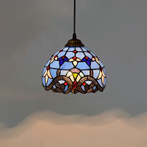 Suspension vintage vitrail blanc de 30cm pour luminaire de chambre baroque - 4