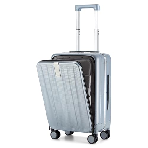 Image of Hanke Carry On Luggage Hardside Suitcase with Wheels & Front Opening, 20in 24in 26in Large Luggage Aluminum Frame PC Rolling Suitcases Travel Bag TSA Lock, Grey(with laptop compartment), 20 Inch, 20 Inch Carry on Luggage Hard Shell Suitcases With Wheels