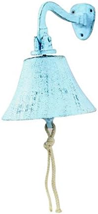 Hampton Nautical K-0272-dark blue Whitewashed Cast Iron Hanging Ship's Bell, 6", Dark Blue
