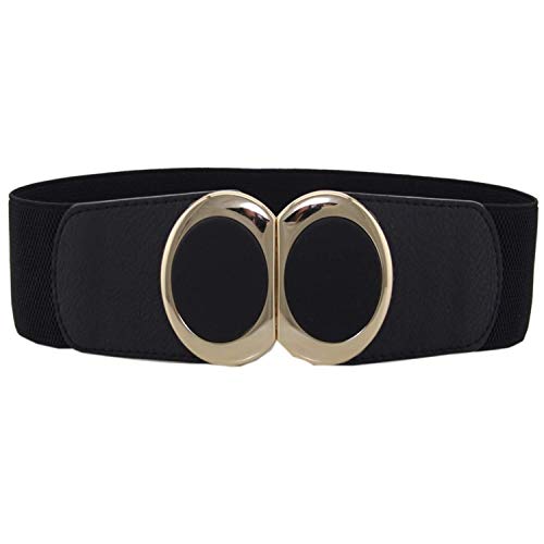 WedDecor 60mm Womens Belt Black Elasticated Waist Belt With Gold Buckle Small
