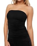 KKJ Womens Strapless Tube Tops Ruched Bandeau Stretchy Basic Going Out Summer Shirts Crop Tank Top Black