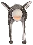 Timiot Cute Plush Animal Character Winter Hat Fun Ski Cap with Detailed Animal Face Long Ear Straps with Pom Pom Ends (Donkey)