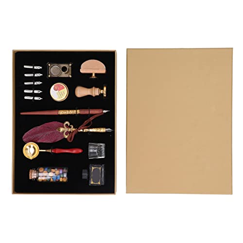 Set De Pluma De Ave Y Tinta, Estilo Retro Elegante, Barniz Rojo Vino - Sellos De Cera Incluidos, Escritura Extra Suave, Ideal Para Caligrafía Y Regalos (vino tinto)