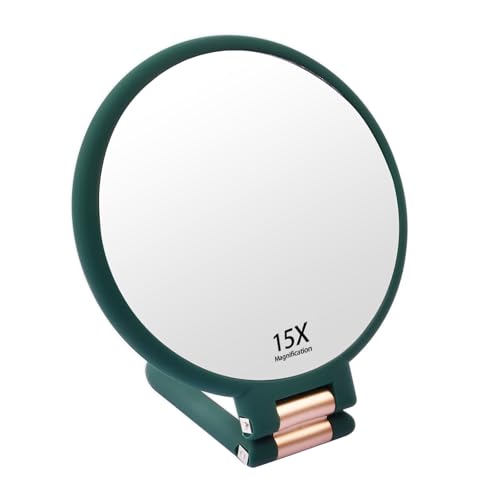 Dokeno Specchio a Mano con Manico, 1X 15X Specchio Pieghevole per Vanità Regolabile in Rotazione Specchio Ingranditore Bifacciale con Ingrandimento Specchio Portatile da Viaggio per Trucco