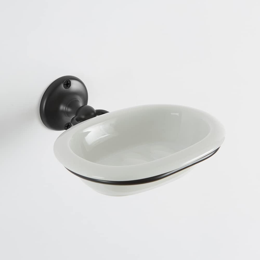 Milano Elizabeth Traditional Bathroom Wall Mounted White Ceramic Soap Dish and Black Holder