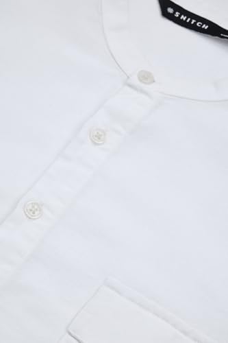 Image of SNITCH Men Casual Kurta Shirt | Regular Fit Full Sleeve Mandarin Collar Solid Pattern | Premium Cotton Linen Blend & Breathable Fabric for Festive Season & Holiday Wear