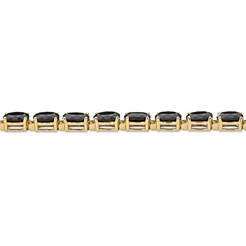 PalmBeach Yellow Gold-Plated Oval Cut Natural Black Onyx, Tennis Bracelet (8mm), Box Clasp, 7.5 inches4
