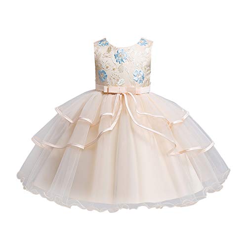 Vhersily Vestido Damisela Vestido de Fiesta Ceremonia Elegante para Niña, Talla 3-10 Años,, beige, 120