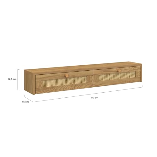 Etagère murale console d'entrée HANAE 2 tiroirs effet naturel cannage - vue 4