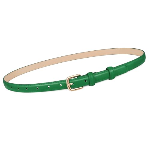 JASGOOD Women Skinny Faux Leather Belt Thin Waist Belt for Women Jeans Dress Fashion Ladies Belt with Gold Buckle Green