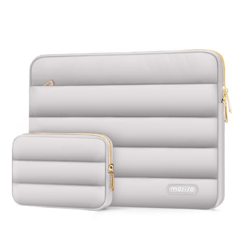 Image of MOSISO 13-14 inch Laptop Case, 13.3 inch Puffy Laptop Sleeve Compatible with MacBook Air 13 13.6 M3 M2 M1 /Pro 13 /Pro 14, HP, Dell, ASUS, Lenovo, Polyester Horizontal Bag with Small Case, Gray