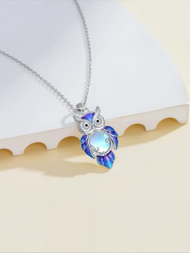 Owl Necklace for Women 925 Sterling Silver Moonstone Animal Heart Pendant Necklace Jewelry Birthday Gifts for Women2