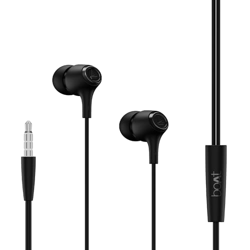 Boat Bassheads 95 (2025 Launch) Wired in Ear Phones,10Mm Drivers,Signature Sound,in-Line Microphone,Integrated Controls,Snug Fit,Lightweight,Voice Assistant,120Cm Cable & 3.5Mm Jack(Active Black)