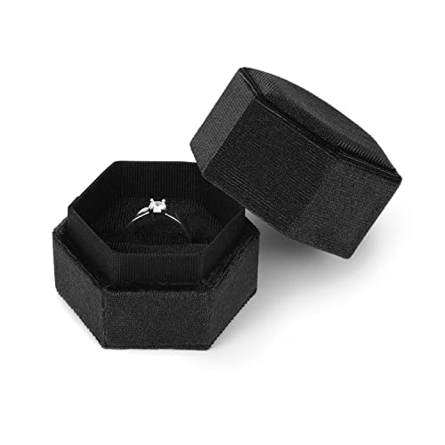 Samt Schmuck Ringbox, Single Slot Ring Schmuckschatulle Verlobung für Vorschlag Hochzeit Zeremonie Valentinstag (Schwarz) Cover