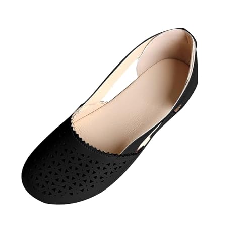 Smoneyful Women Hollow Ballet Flats, Round Toe Low Heels, Vintage Faux Leather, Dressy Comfortable with Diamond Eyelets for Summer Walking