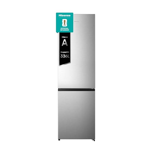 Hisense RB440N4ACA Frigorifero Combinato Total No Frost, Inox, 200x60 cm, Risparmio Energetico Classe A, Grande capacità 335L, Bassa Rumorosità 35db, Porta reversibile, Motore inverter