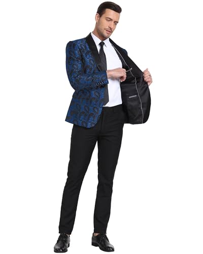 Men's 2 Piece Slim Fit Floral Tuxedo Suit Paisley Peak Lapel One Button Single Breasted Suit Jacket Pants Set4