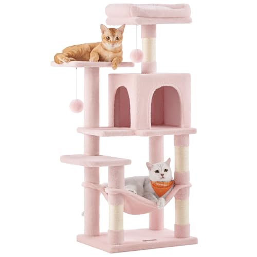 Image of Feandrea Cat Tree, 44.1-Inch Cat Tower, Plush Multi-Level Condo with 4 Scratching Posts, 2 Perches, Hammock, Cave, Jelly Pink UPCT261P01