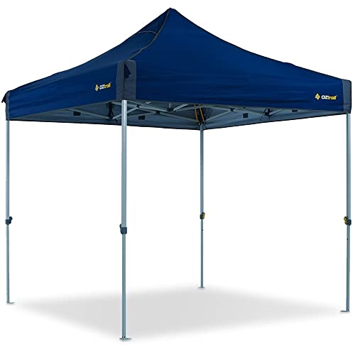 OZtrail Deluxe Gazebo, 2.4 m - Hydroflow Anti-ponding Bars, 300 Denier Blue Canopy, Durable Wheeled Carry Bag, Ideal for Markets, 32mm Powder Coated Steel Frame