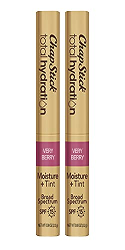 ChapStick Total Hydration Moisture Plus Tint Plus SPF, Tinted Lip Balm Collection With Natural Sunscreen, Very Berry, 0.08 oz, (Pack of 2)